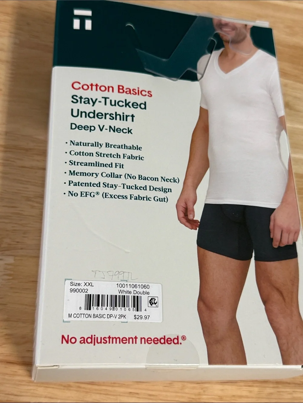 Tommy John Cotton Basics Stay Tucked Deep V Neck Undershirts 2 Pack White XXL